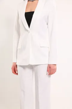 Kadın Palazzo Pantolon Blazer Ceket İkili Takım Krem