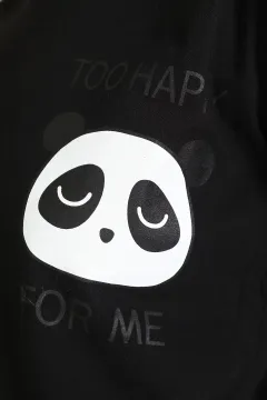 Kadın Panda Baskılı Pijama Takımı Siyah