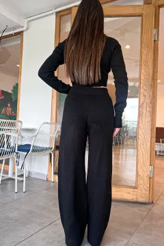 Kadın Pantolon Bluz Triko İkili Takım Siyah