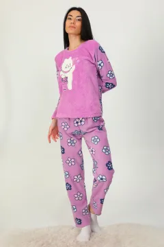 Kadın Peluş Pijama Takımı Lila