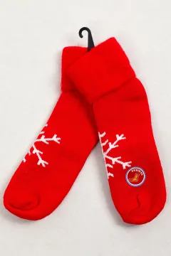 Kadın Peluşlu Desenli Kışlık Termal Çorap Kırmızı