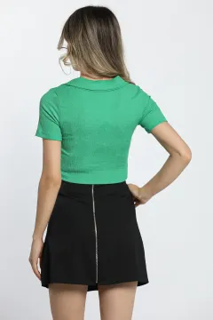Kadın Polo Yaka Crop T-shirt Yeşil