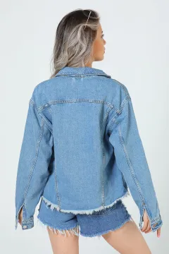 Kadın Püsküllü Jeans Ceket Mavi