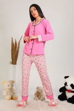 Kadın Ribanalı Pijama Takımı Pembe