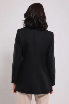 Kadın Sahte Cepli Düğmeli Blazer Ceket Siyah