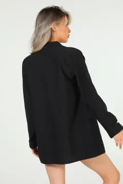 Kadın Sahte Cepli Kol Katlamalı Ceket Siyah
