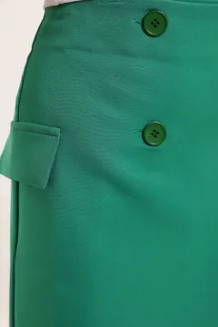 Kadın Sahte Cepli Ön Düğmeli Etek Yeşil