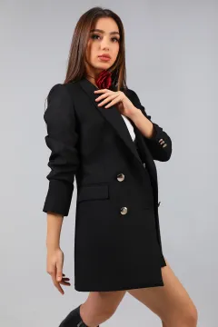Kadın Şal Yaka Sahte Cepli Blazer Ceket Siyah