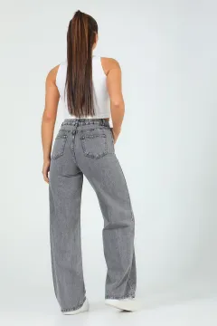 Kadın Salaş Bol Paça Retro Jeans Pantolon Antrasit