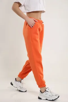 Kadın Şardonlu Paça Lastikli Jogger Eşofman Altı Orange