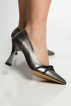 Kadın Taş Detaylı Topuklu Ayakkabı Platin