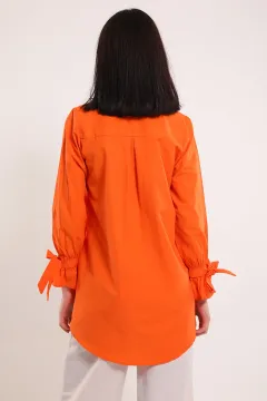 Kadın Taşli Kol Bağlamalı Tunik Gömlek Orange