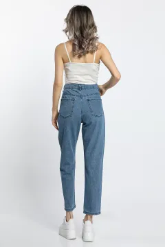 Kadın Taşlı Mom Jeans Pantolon Mavi
