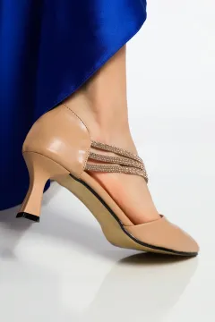 Kadın Taşlı Topuklu Ayakkabı Nude