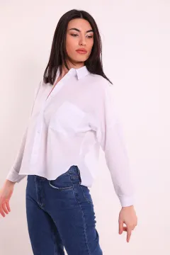 Kadın Tek Cepli Oversize Gömlek Beyaz
