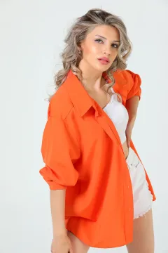 Kadın Tek Cepli Uzun Kol Gömlek Orange