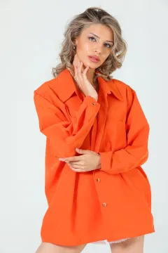 Kadın Tek Cepli Uzun Kol Gömlek Orange
