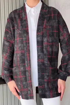 Kadın Tesettür Desenli Ceket Siyahkırmızı