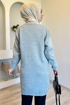Kadın Tesettür Triko Hırka Gri