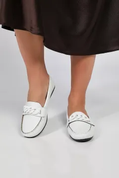 Kadın Tokalı Günlük Babet Ayakkabı Beyaz