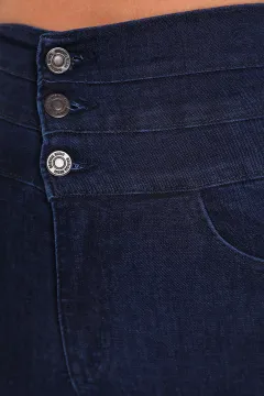 Kadın Üç Düğmeli Likralı Jeans Pantolon Lacivert