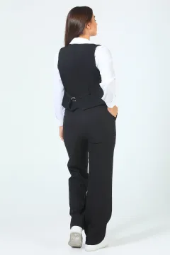 Kadın Gömlek Yelek Pantolon Üçlü Takım Siyah