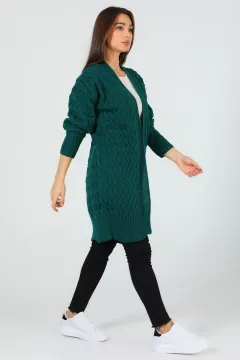 Kadın Uzun Salaş Triko Hırka Yeşil