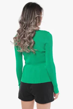 Kadın V Yaka Dantel Detaylı Triko Bluz Benetton Yeşili