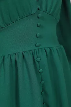 Kadın V Yaka Kol Manşetli Elbise Yeşil