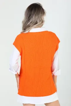 Kadın V Yaka Yan Yırtmaçlı Triko Süvete Orange