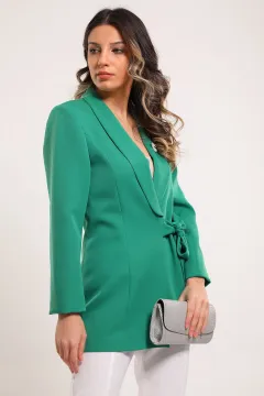 Kadın Yan Bağlamalı Astarlı Blazer Ceket Yeşil