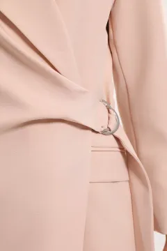 Kadın Yan Bağlamalı Astarlı Elbise Ceket Bej