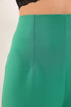 Kadın Yan Fermuarlı Bol Paça Pantolon Yeşil