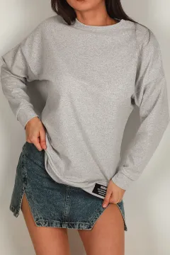 Kadın Yan Yırtmaçlı Sweatshirt Gri