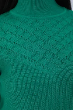 Kadın Yarım Balıkçı Ön Detaylı Triko Bluz Yeşil