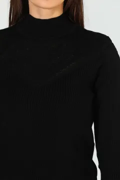 Kadın Yarım Balıkçı Ön Detaylı Triko Bluz Siyah