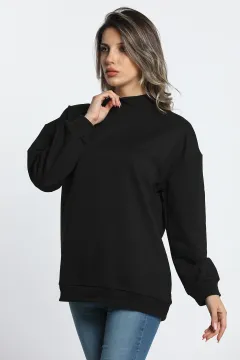 Kadın Yarım Balıkçı Sweatshirt Siyah