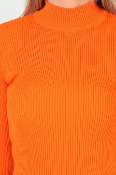 Kadın Yarım Balıkçı Yaka Likralı Triko Bluz Orange
