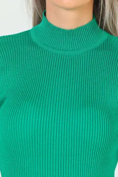 Kadın Yarım Balıkçı Yaka Likralı Triko Bluz Yeşil