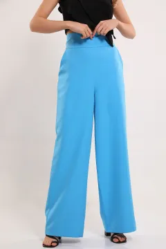 Kadın Yüksek Bel Bol Paça Pantolon Mavi