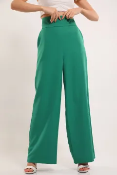 Kadın Yüksek Bel Bol Paça Pantolon Yeşil