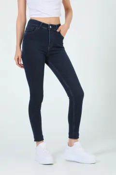 Kadın Yüksek Bel Dar Paça Jeans Pantolon Lacivert