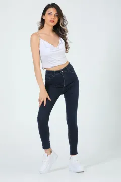 Kadın Yüksek Bel Dar Paça Jeans Pantolon Lacivert