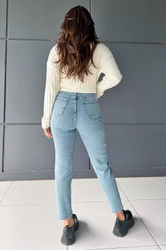 Kadın Yüksek Bel Jeans Pantolon Buzmavisi