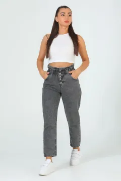 Kadın Yüksek Bel Mom Jeans Pantolon Antrasit