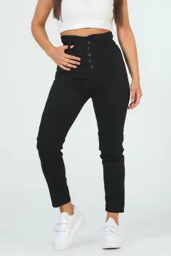 Kadın Yüksek Bel Mom Jeans Pantolon Siyah