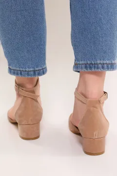 Kadın Yuvarlak Burun Topuklu Ayakkabı Bejsüet