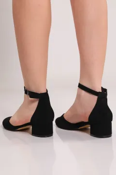 Kadın Yuvarlak Burun Topuklu Ayakkabı Siyahsüet