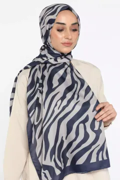 Kadın Zebra Desen Bonjela Soft Şal Laciverttaş
