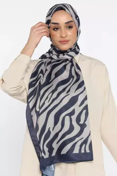 Kadın Zebra Desen Bonjela Soft Şal Laciverttaş